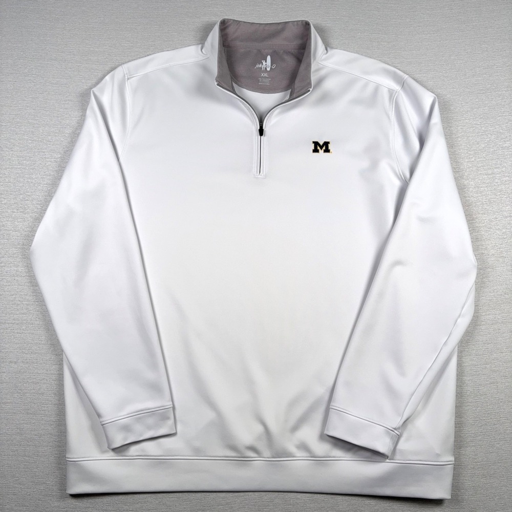 Johnnie-O Diaz 1/4 Zip Pullover Michigan Mens XXL White Poly Stretch